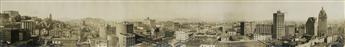 (SAN FRANCISCO EARTHQUAKE & FIRE) Group of 3 panoramas by R. J. Waters depicting San Francisco before, during, and after the devastatin